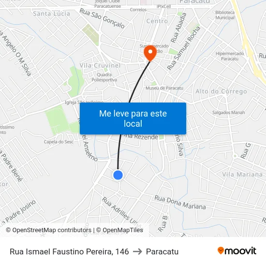 Rua Ismael Faustino Pereira, 146 to Paracatu map