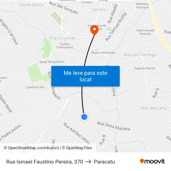 Rua Ismael Faustino Pereira, 370 to Paracatu map
