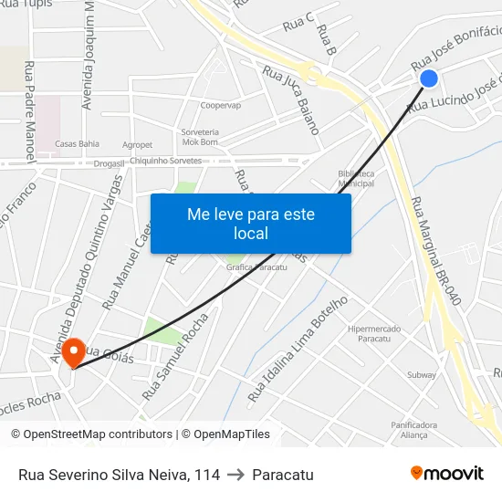 Rua Severino Silva Neiva, 114 to Paracatu map