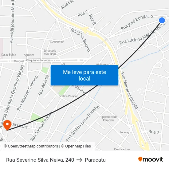 Rua Severino Silva Neiva, 240 to Paracatu map