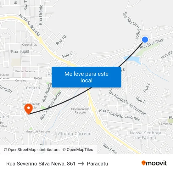 Rua Severino Silva Neiva, 861 to Paracatu map