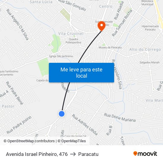 Avenida Israel Pinheiro, 476 to Paracatu map