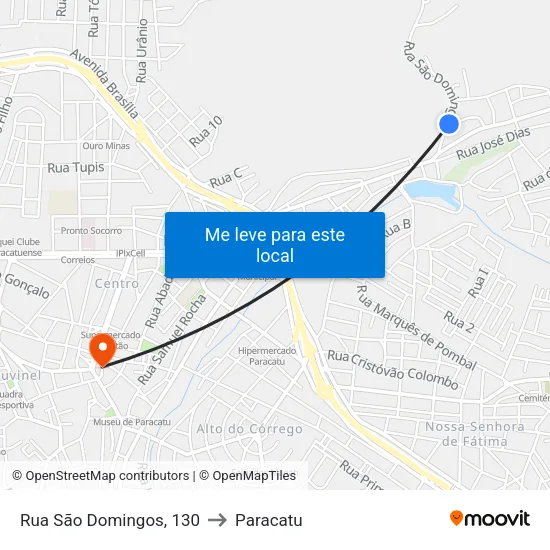 Rua São Domingos, 130 to Paracatu map