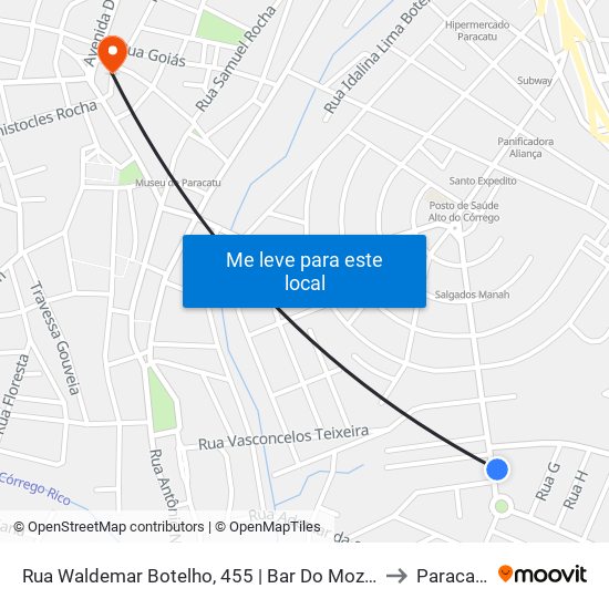 Rua Waldemar Botelho, 455 | Bar Do Mozart to Paracatu map