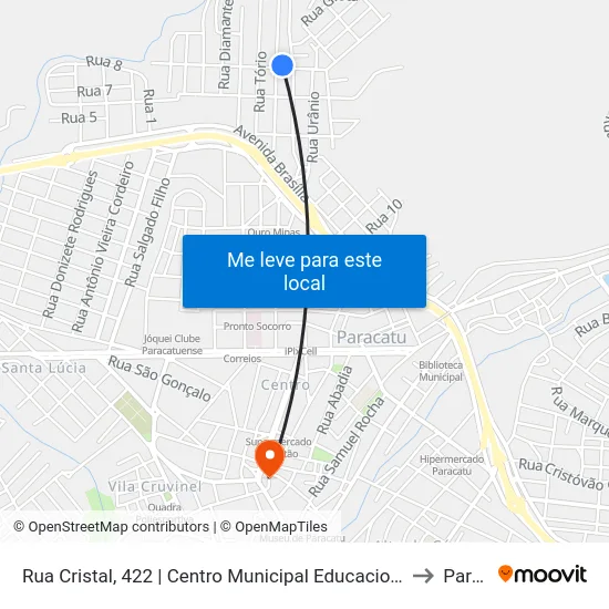 Rua Cristal, 422 | Centro Municipal Educacional Coraci Meireles De Oliveira to Paracatu map