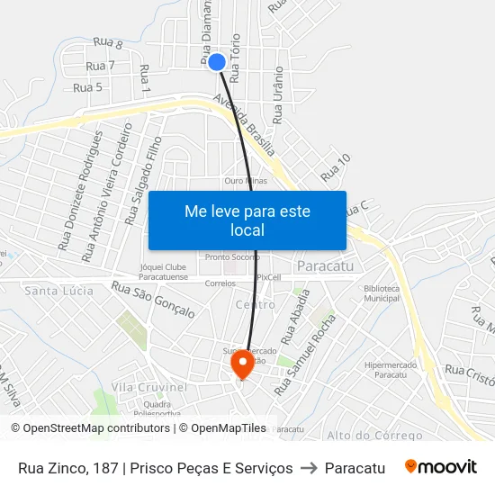 Rua Zinco, 187 | Prisco Peças E Serviços to Paracatu map