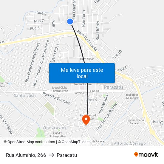 Rua Alumínio, 266 to Paracatu map