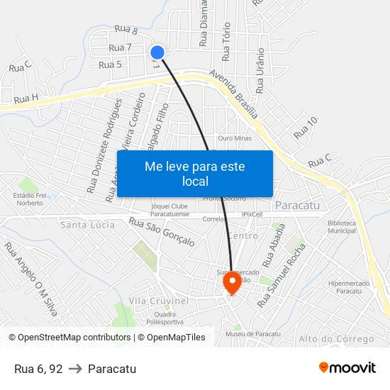 Rua 6, 92 to Paracatu map