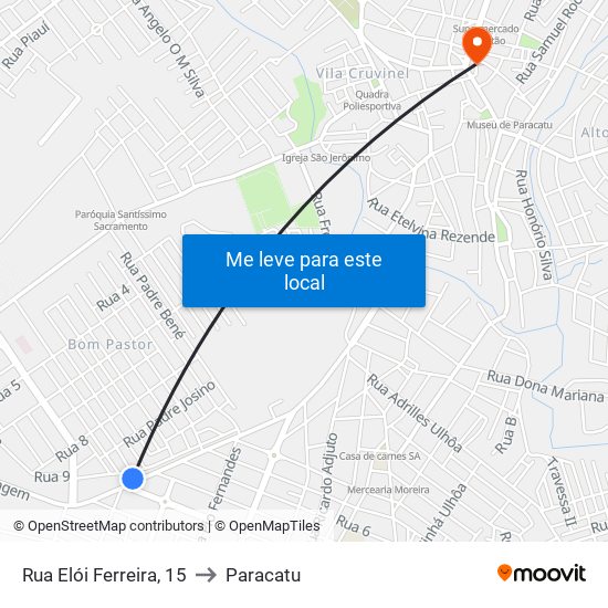 Rua Elói Ferreira, 15 to Paracatu map