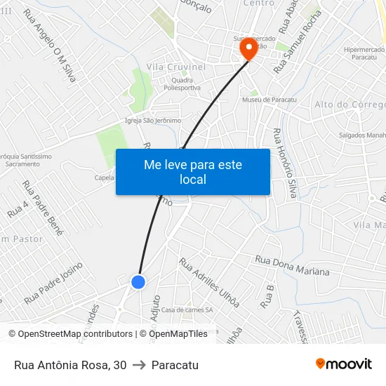 Rua Antônia Rosa, 30 to Paracatu map