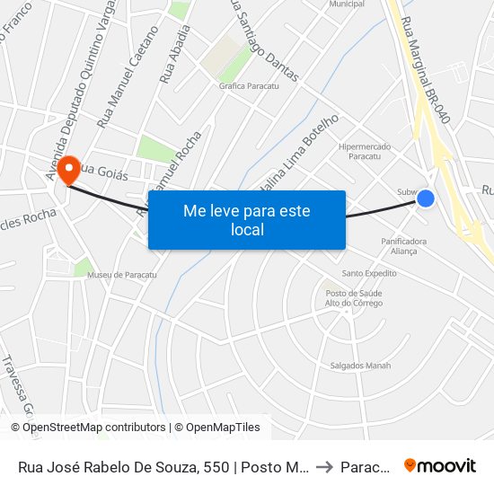 Rua José Rabelo De Souza, 550 | Posto Moirão to Paracatu map