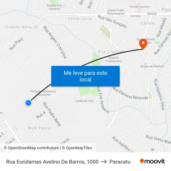 Rua Euridamas Avelino De Barros, 1000 to Paracatu map