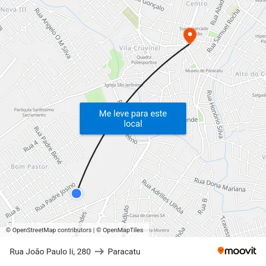Rua João Paulo Ii, 280 to Paracatu map