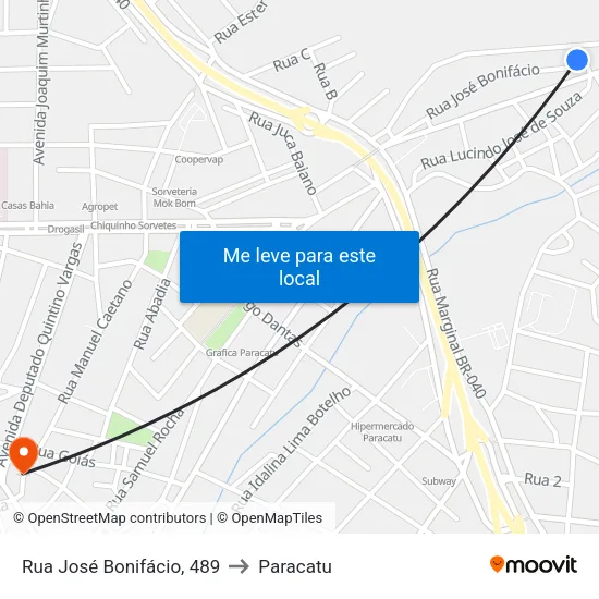 Rua José Bonifácio, 489 to Paracatu map