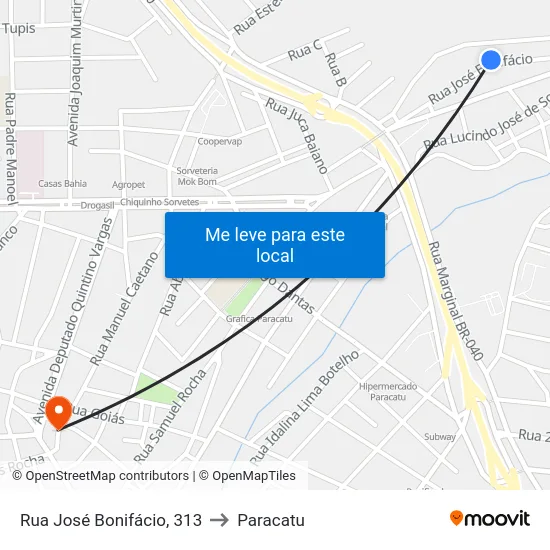 Rua José Bonifácio, 313 to Paracatu map