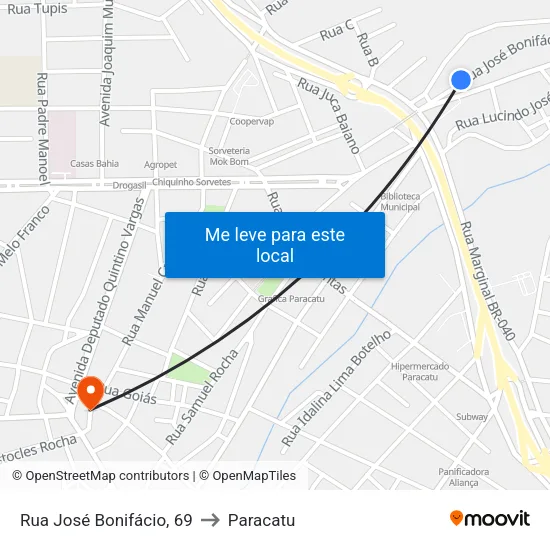 Rua José Bonifácio, 69 to Paracatu map