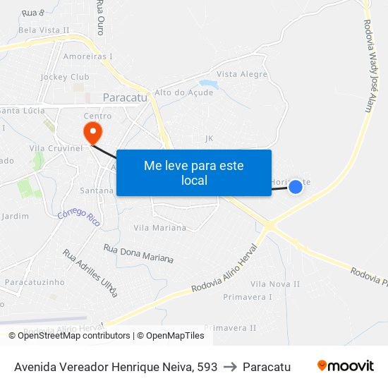 Avenida Vereador Henrique Neiva, 593 to Paracatu map