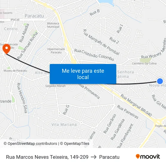 Rua Marcos Neves Teixeira, 149-209 to Paracatu map