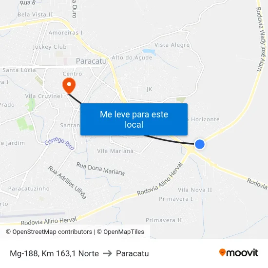 Mg-188, Km 163,1 Norte to Paracatu map