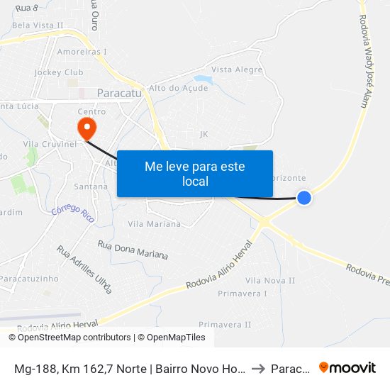 Mg-188, Km 162,7 Norte | Bairro Novo Horizonte to Paracatu map