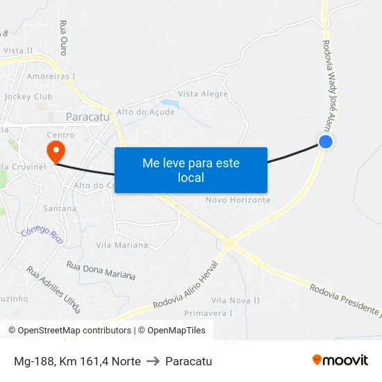 Mg-188, Km 161,4 Norte to Paracatu map