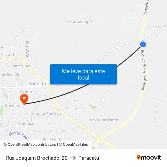 Rua Joaquim Brochado, 20 to Paracatu map