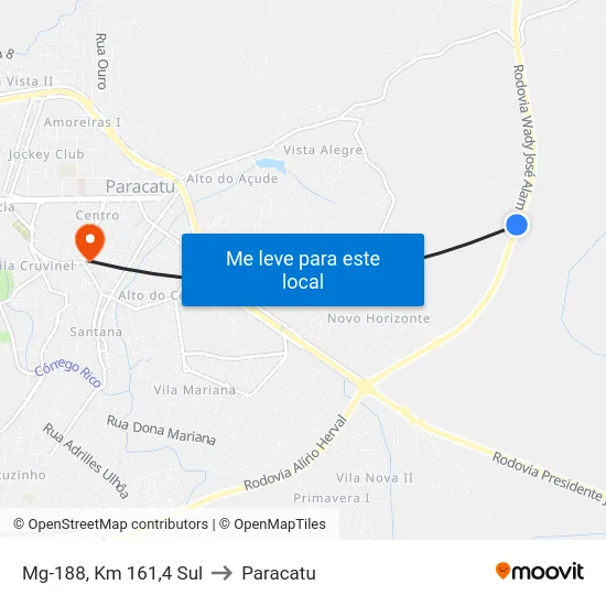 Mg-188, Km 161,4 Sul to Paracatu map