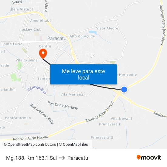 Mg-188, Km 163,1 Sul to Paracatu map
