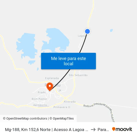 Mg-188, Km 152,6 Norte | Acesso A Lagoa De Santo Antônio to Paracatu map