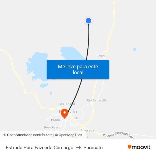 Estrada Para Fazenda Camargo to Paracatu map