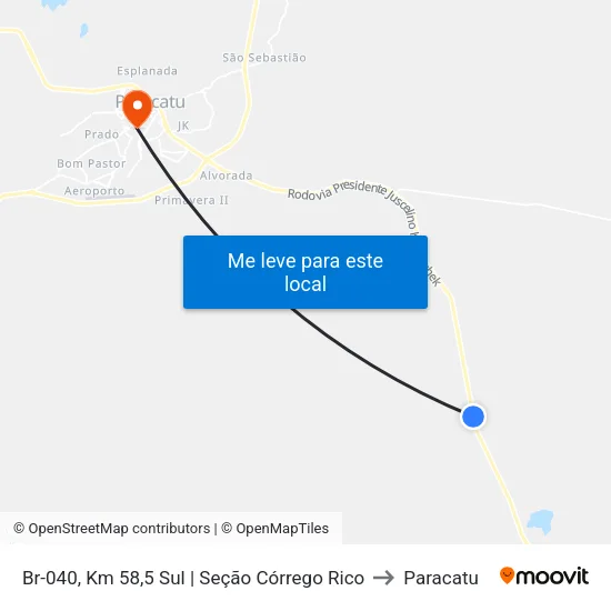 Br-040, Km 58,5 Sul | Seção Córrego Rico to Paracatu map