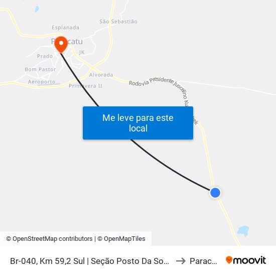 Br-040, Km 59,2 Sul | Seção Posto Da Sombra to Paracatu map