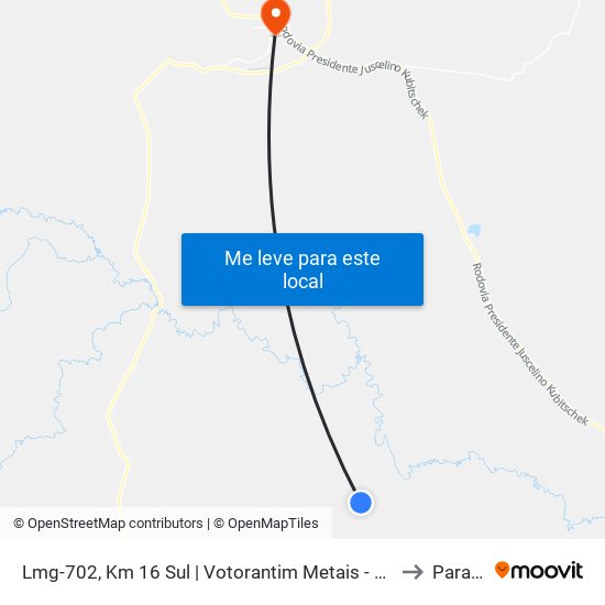 Lmg-702, Km 16 Sul | Votorantim Metais - Seção Morro Agudo to Paracatu map