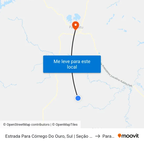 Estrada Para Córrego Do Ouro, Sul | Seção Córrego Do Ouro to Paracatu map