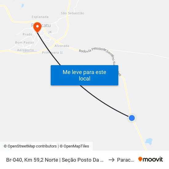 Br-040, Km 59,2 Norte | Seção Posto Da Sombra to Paracatu map