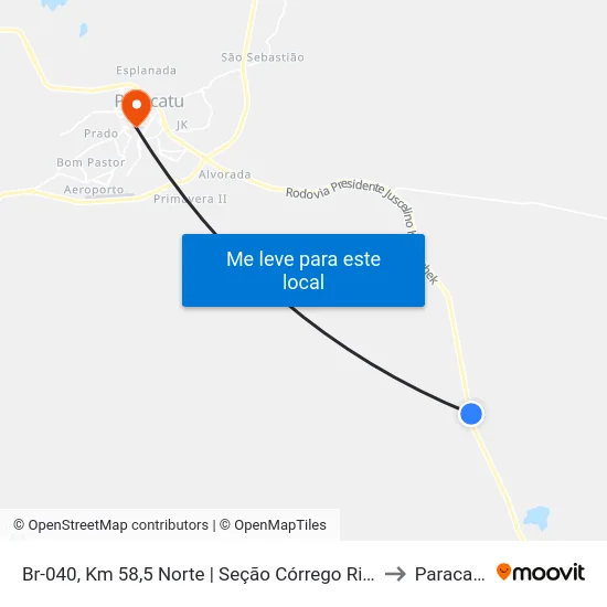 Br-040, Km 58,5 Norte | Seção Córrego Rico to Paracatu map