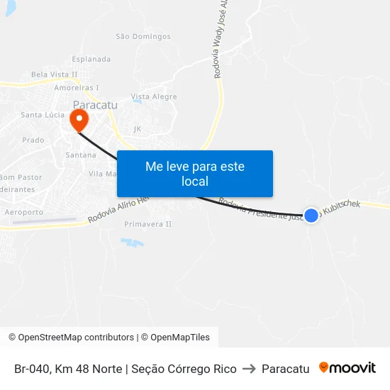 Br-040, Km 48 Norte | Seção Córrego Rico to Paracatu map