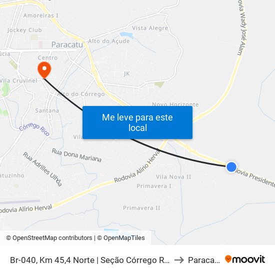 Br-040, Km 45,4 Norte | Seção Córrego Rico to Paracatu map