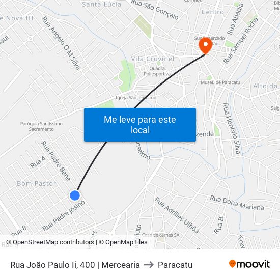 Rua João Paulo Ii, 400 | Mercearia to Paracatu map
