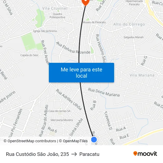Rua Custódio São João, 235 to Paracatu map
