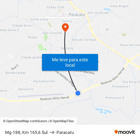Mg-188, Km 165,6 Sul to Paracatu map