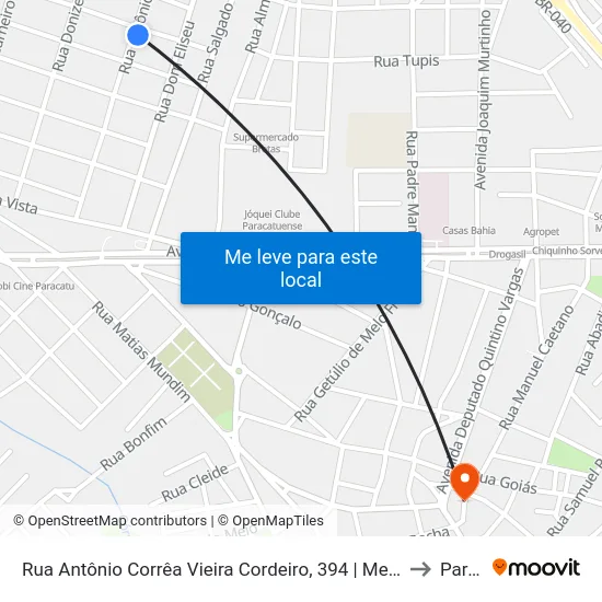 Rua Antônio Corrêa Vieira Cordeiro, 394 | Mercearia Nossa Senhora Aparecida to Paracatu map