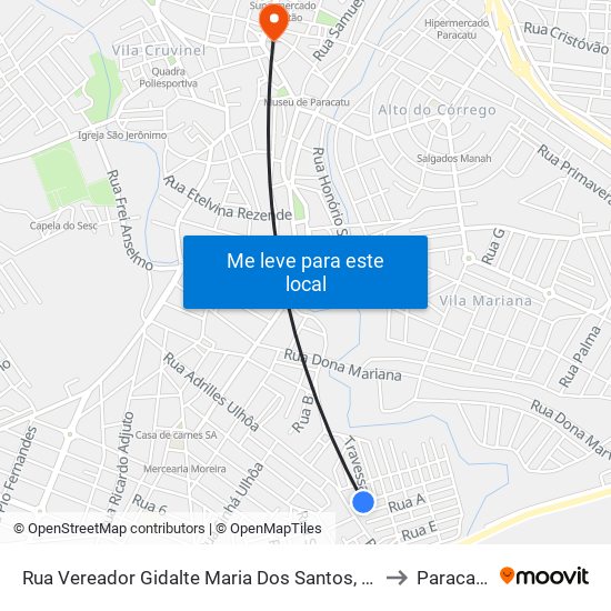 Rua Vereador Gidalte Maria Dos Santos, 60 to Paracatu map