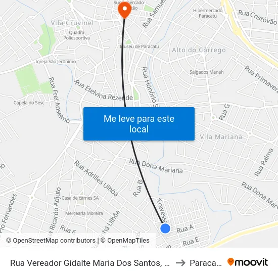 Rua Vereador Gidalte Maria Dos Santos, 60 to Paracatu map