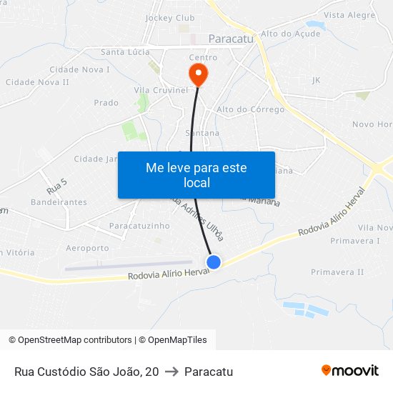 Rua Custódio São João, 20 to Paracatu map