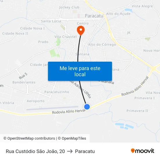 Rua Custódio São João, 20 to Paracatu map