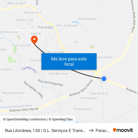 Rua Litorânea, 130 | G.L. Serviços E Transportes to Paracatu map