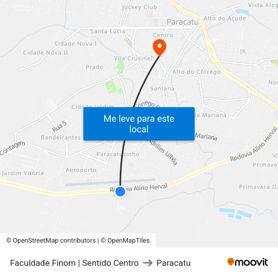 Faculdade Finom | Sentido Centro to Paracatu map