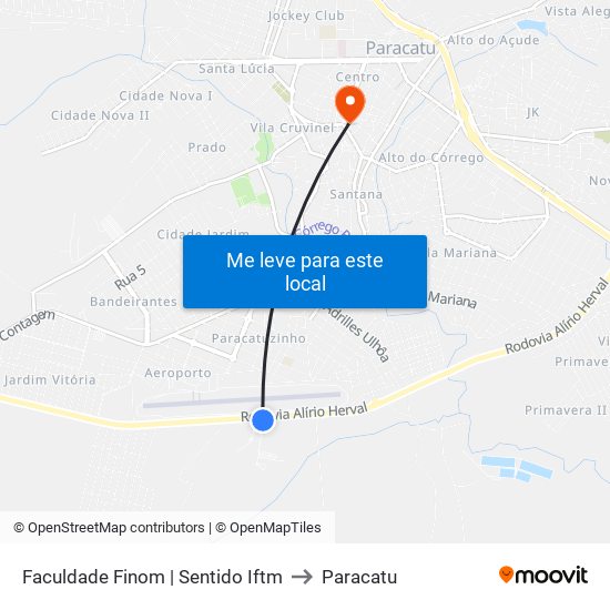 Faculdade Finom | Sentido Iftm to Paracatu map