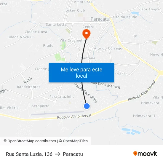 Rua Santa Luzia, 136 to Paracatu map